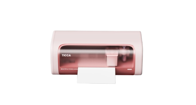 粉色 TICCA 贴纸打印机正在打印