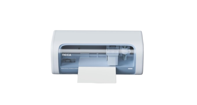 白色 TICCA 贴纸打印机正在打印